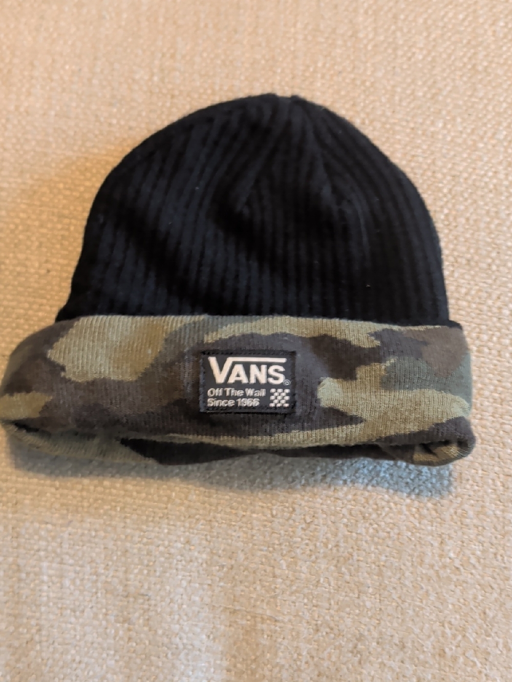 Vans Toddler Black Beanie with Green Camo Cuff